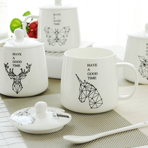 Cup creative personality trend ceramic womens office drinking cup with lid spoon mug Nordic ins men Christmas