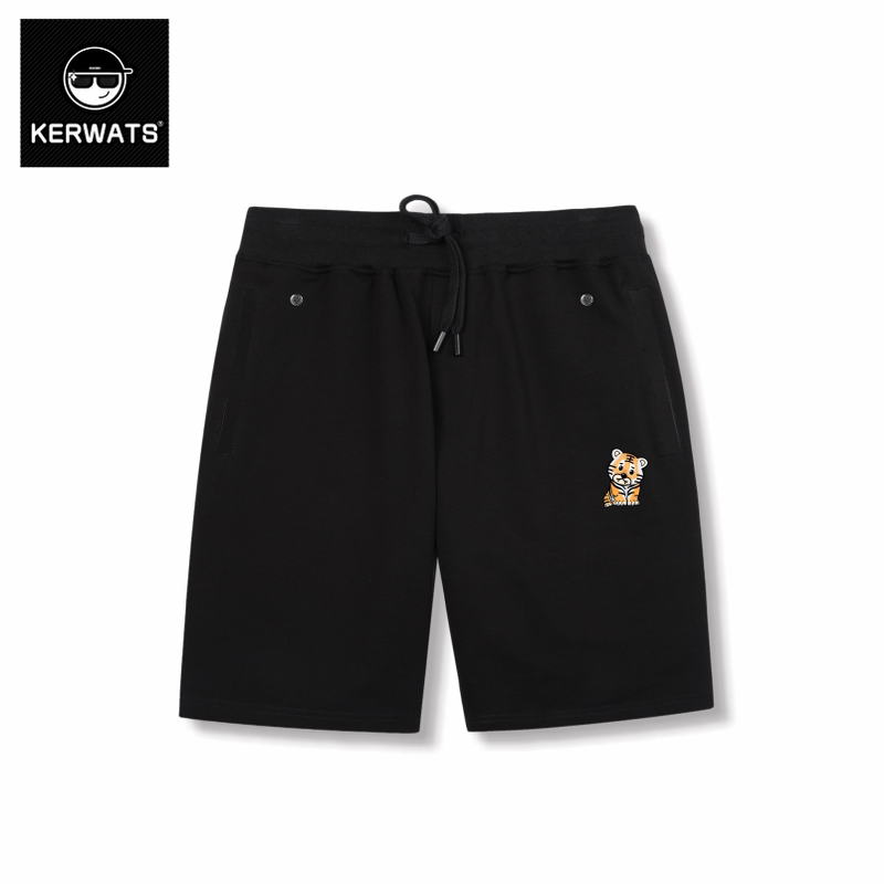 Kerwats National Trend Brand Little Tiger Simple Print Large Size Five-Point Shorts Lycra Cotton Sports Straight Shorts for Men