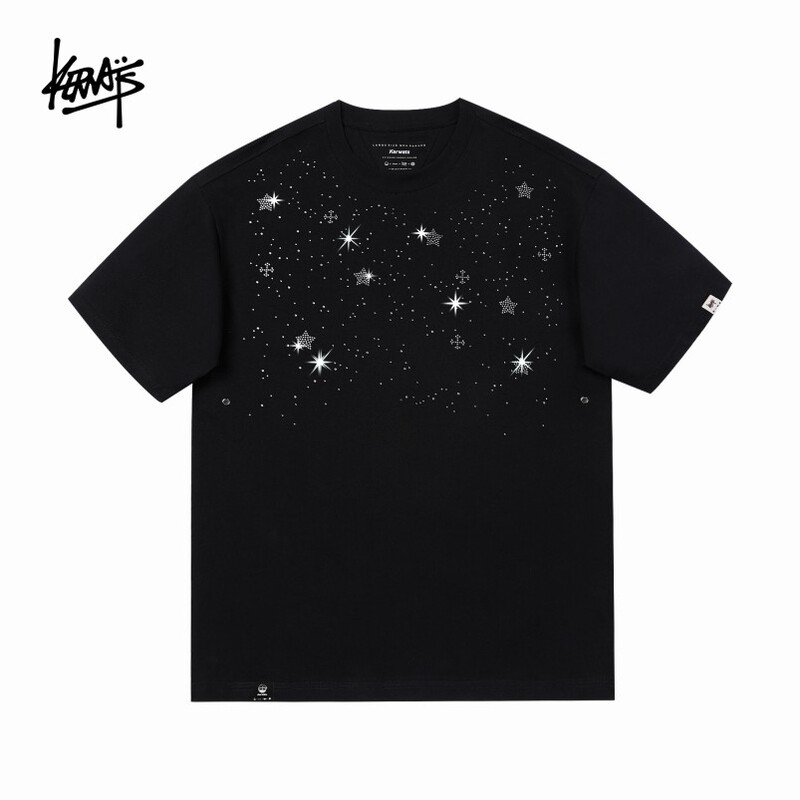 Kerwats Trendy Brand Plus-Size Unisex Fashion Star-Studded Rhinestone Summer Drop-Shoulder Short-Sleeve T-Shirt Kerwats Trendy Brand Plus-Size Unisex Fashion Star-Studded Rhinestone Summer Drop-Shoulder Short-Sleeve T-Shirt