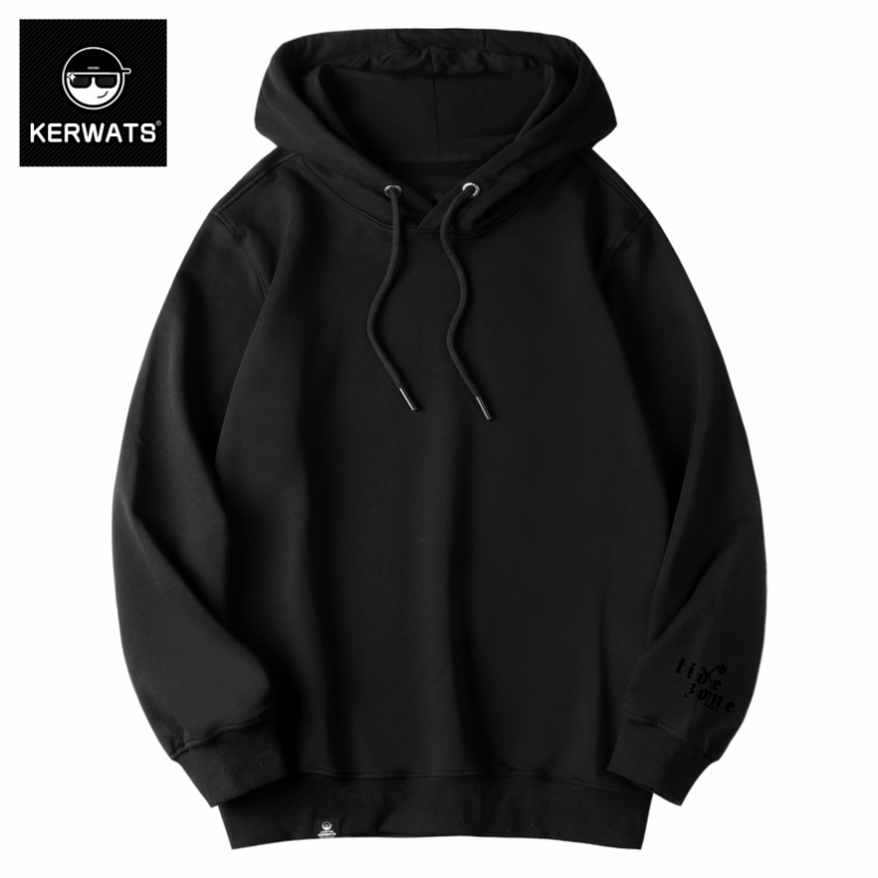 Kerwats New Solid Color Cotton Simple Versatile Pullover Black Top Unisex Long-Sleeve Hoodie