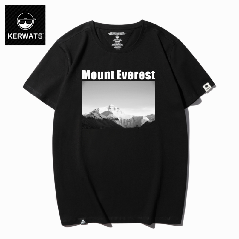 Kerwats Plus-Size Men's Short-Sleeve T-Shirt, Loose Round Neck, Trendy Brand, Himalayan Mountain Print, Extra-Large Top