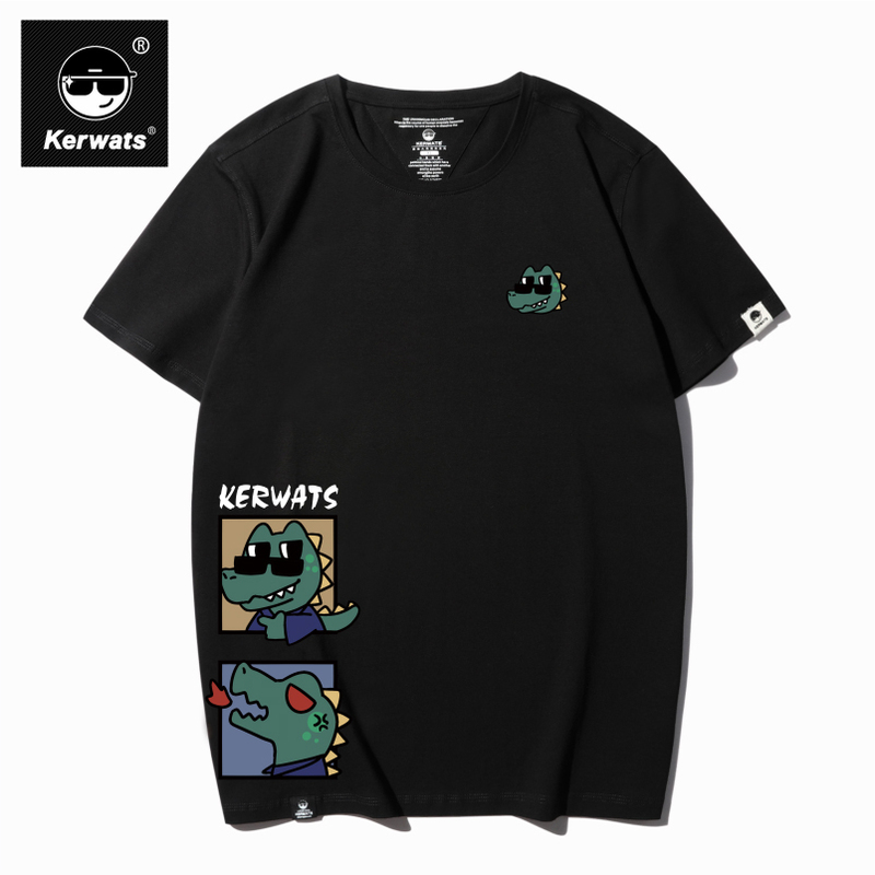 Kerwats Brand Large Size Unisex Couple Unisex Crocodile Cartoon Print Student Summer Short-Sleeved T-Shirt