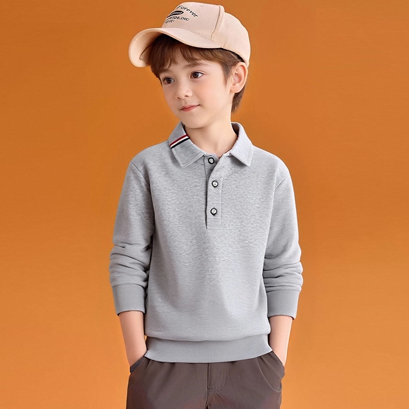 2026 Spring and Autumn New Pure Cotton Long-Sleeve Boys' Sweatshirt Children's Top for Older Kids Boys' Base Shirt Polo Shirt