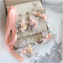 Bridal forest headdress Pink sweet dry flower fairy wedding hair accessories Studio photo photography modeling dress accessories