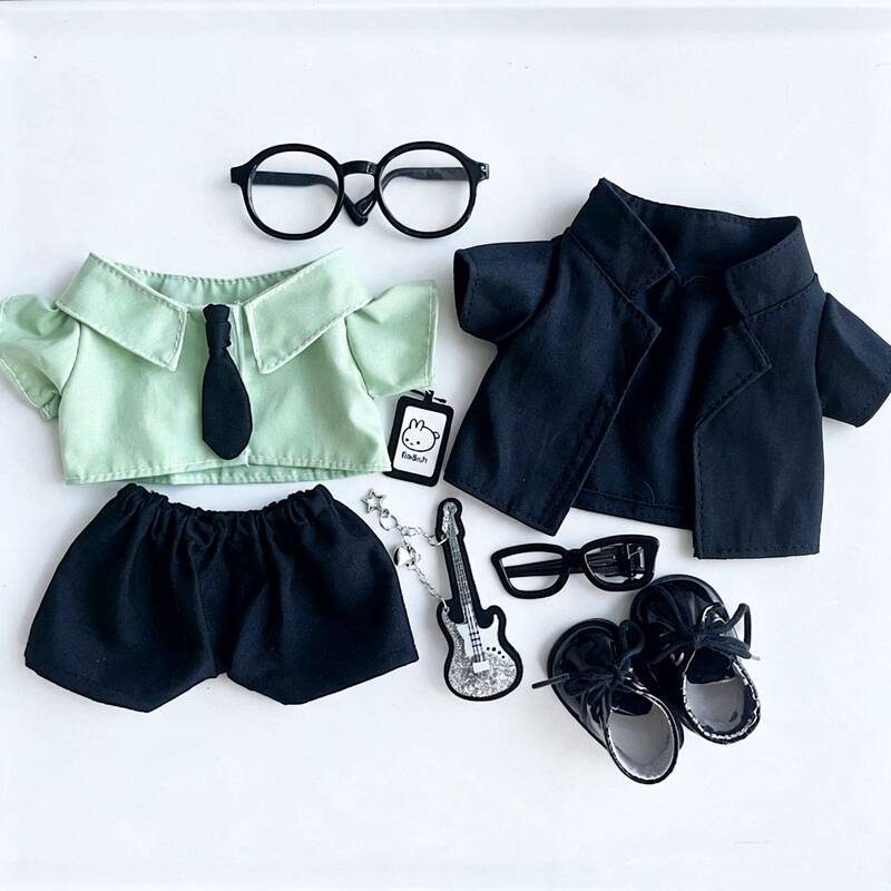 10cm Doll Clothes 15cm 20cm Cool Mint Green Shirt Black Suit Guitar Campus Style Cotton Doll Clothes 10cm Doll Clothes 15cm 20cm Cool Mint Green Shirt Black Suit Guitar Campus Style Cotton Doll Clothes