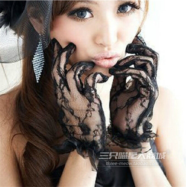 Sexy tempting adult transparent lace hollow gloves accessories bride maid cat girl sex underwear suit matching
