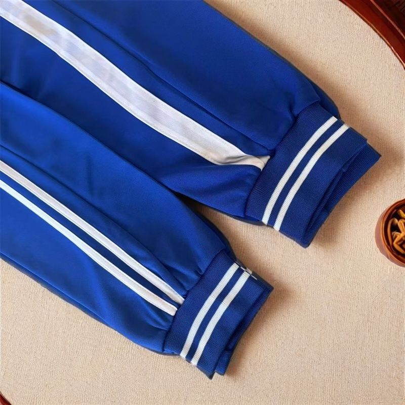 South Korean Silk Spring and Autumn White Striped Jogger Navy Blue School Uniform Pants for Middle and High School Students, Elementary School Students, and Children South Korean Silk Spring and Autumn White Striped Jogger Navy Blue School Uniform Pants for Middle and High School Students, Elementary School Students, and Children