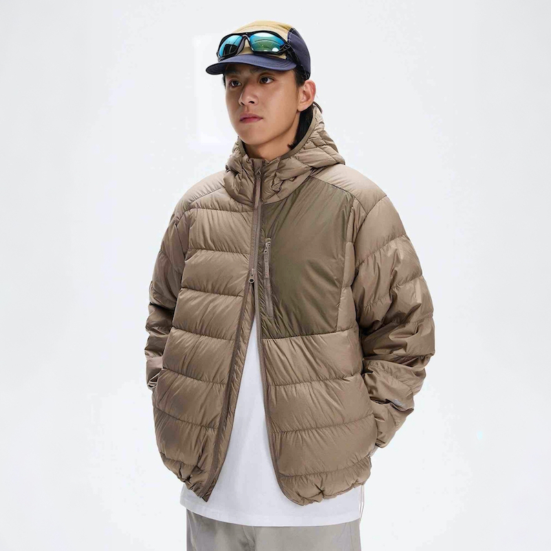 Pure Store Outdoor Lightweight Hooded Ribbed down Jacket for Hiking and Mountaineering, Thin down Liner Coat