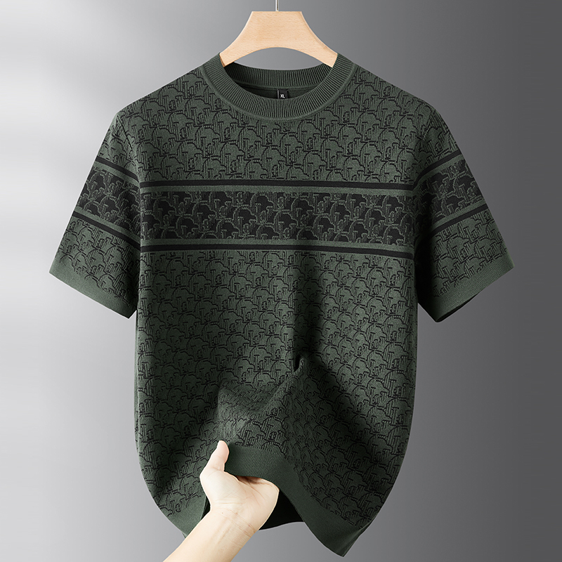 High-End Short-Sleeved Sweater for Men, New Autumn and Winter Style, Plus Size, Trendy, Loose and Fashionable Half-Sleeved Knit Top for Big and Tall Men
