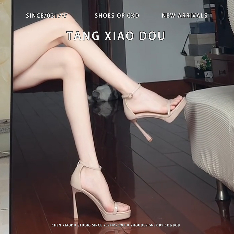 Genuine Leather Waterproof Platform Super High-Heeled Shoes for Women 2026 New Style One-Strap Chunky Heel Open-Toe Elegant High-End Comfortable Sandals