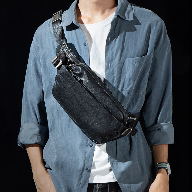 MAIWAY European and American head layer vegetable tanned cowhide chest bag men's bag casual one-shoulder messenger bag student fashion leather waist bag