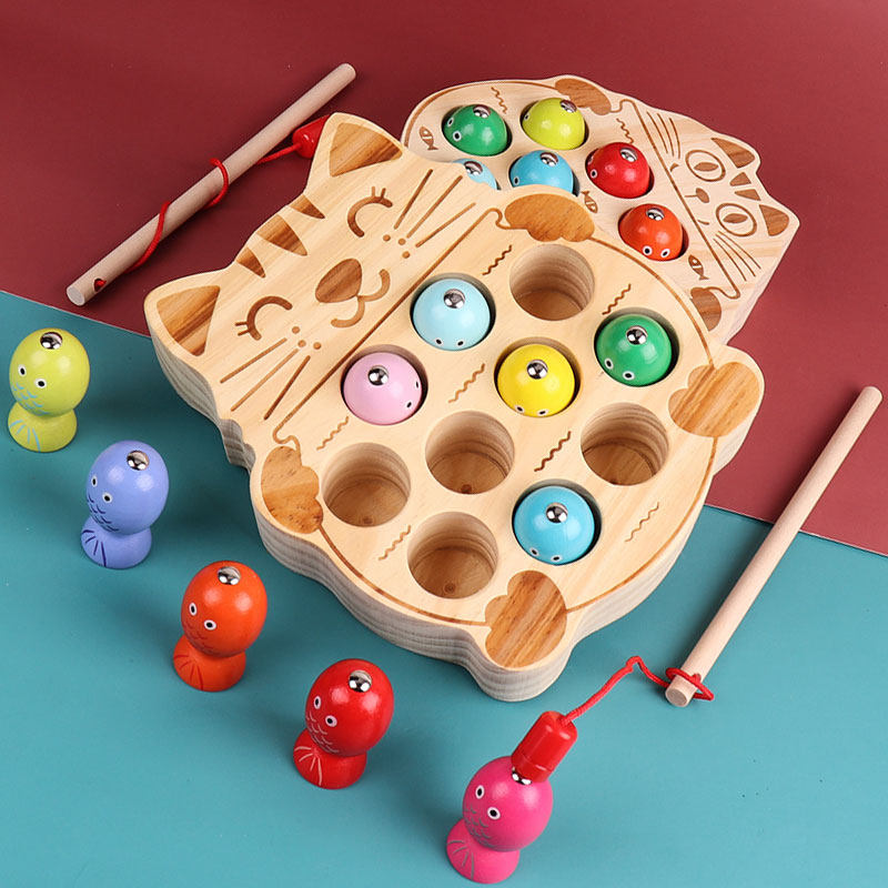 Young children's fishing toys hand-eye coordination game 1-2-3 years old focus training early education puzzle magnetic wooden
