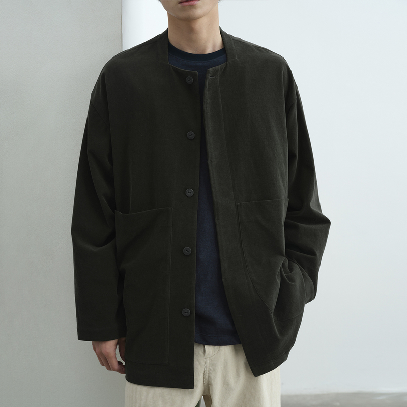 Npopo Japanese Imported Retro Corduroy Fabric Japanese-Style Workwear Square Collar Button-Up Jacket Men's Summer Coat