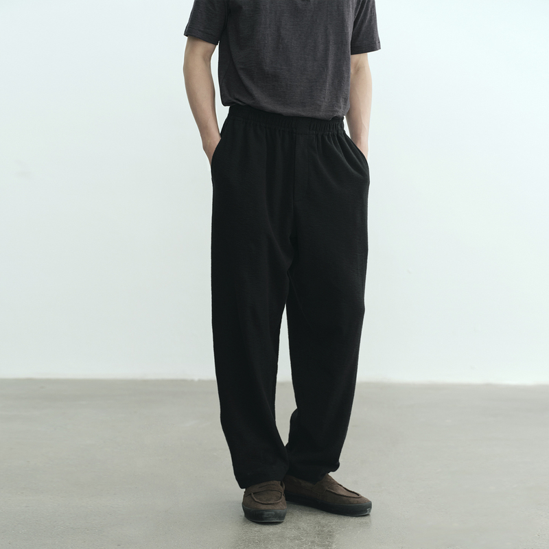 Npopo Japanese Imported Organic Cotton Casual Elastic Waist Drawstring Long Pants 26 Summer Skin-Friendly Soft Drapey Black Sweatpants