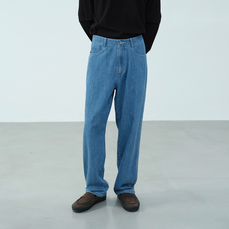 Npopo Japan Imported Kuroki High-End Washed Denim 26 Autumn Thin Loose Minimalist Comfortable Versatile Straight-Leg Pants