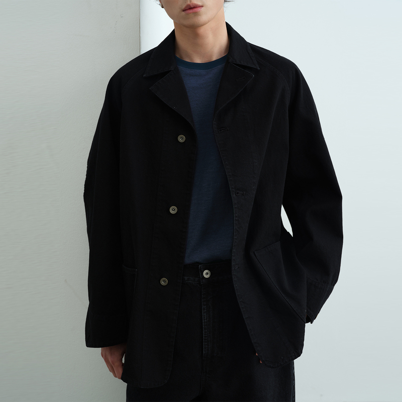 Npopo Japanese Imported Kuroki Denim Washed Loose Simple Raglan Sleeve Denim Lapel Jacket Npopo Japanese Imported Kuroki Denim Washed Loose Simple Raglan Sleeve Denim Lapel Jacket