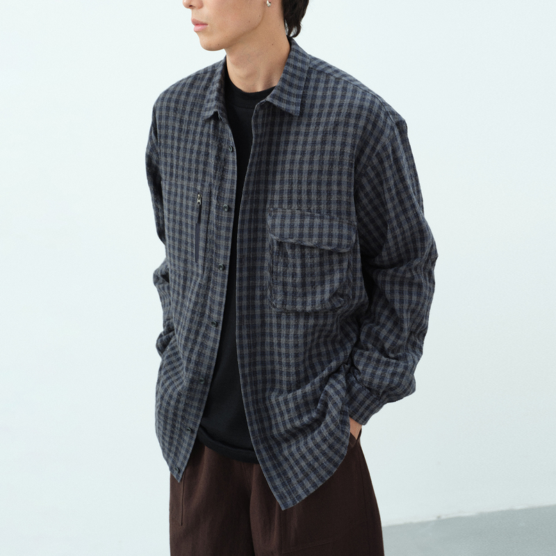 Npopo Japanese Imported Cotton Wool Texture 26 Autumn and Winter Multi-Pocket Workwear Plaid Shirt Japanese Retro Npopo Japanese Imported Cotton Wool Texture 26 Autumn and Winter Multi-Pocket Workwear Plaid Shirt Japanese Retro
