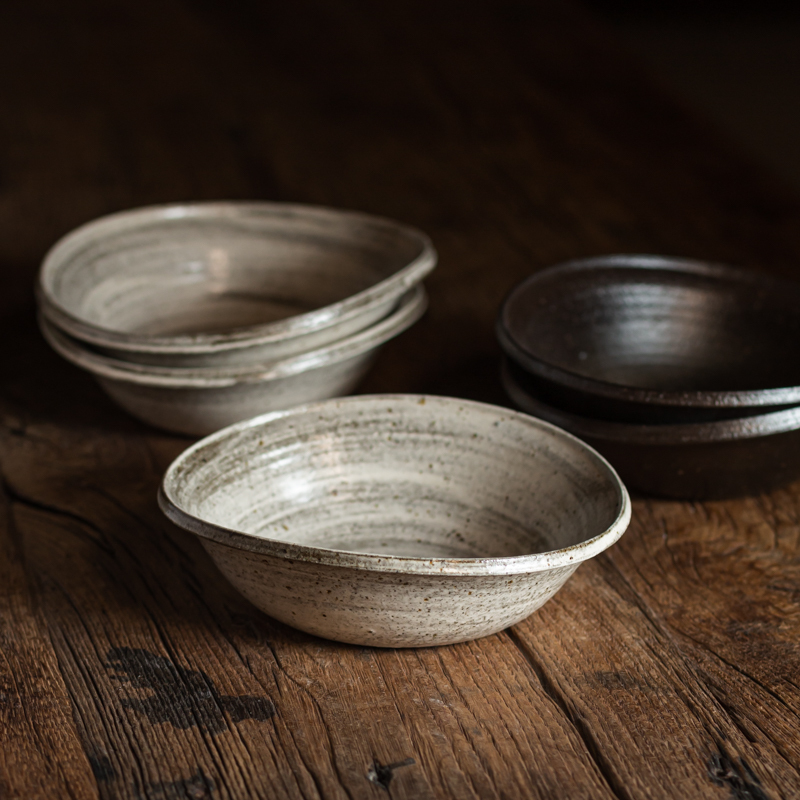 Plain Fire-Glazed Antique Black Coarse Pottery Gray Horse Hoof Bowl, Vintage Style Single-Serving Soup Noodle Bowl, Guesthouse Dessert Bowl, Small Soup Bowl