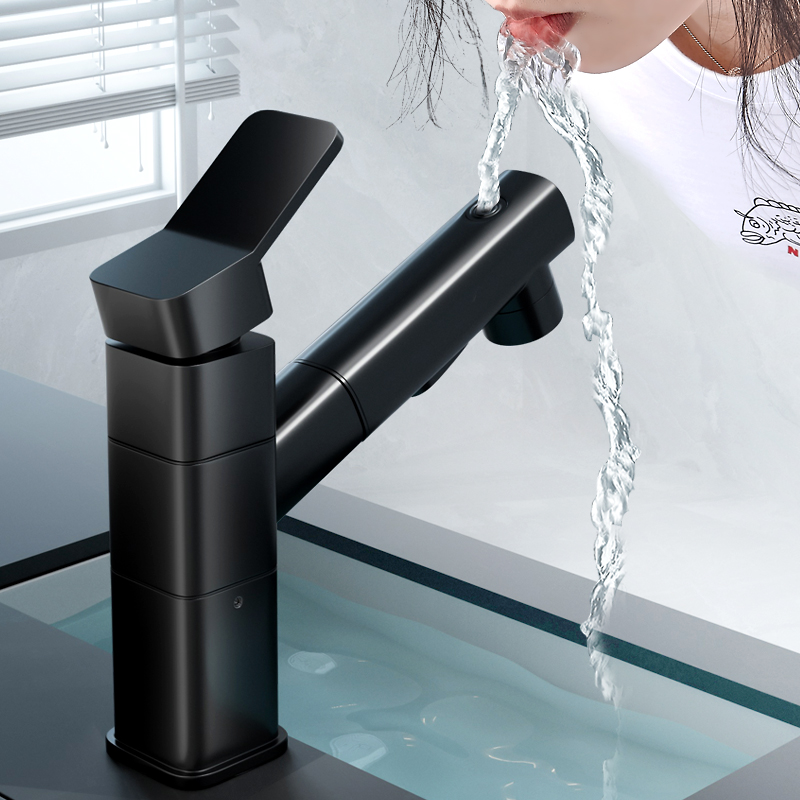 All copper pull-pull bathroom basin basin basin basin handpool black pelvis wash mouthwash cold and hot wash headwash faucet