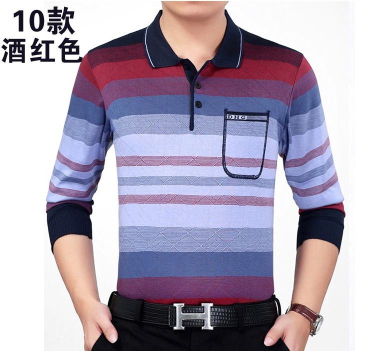 Mùa hè ăn mặc trung niên lụa mỏng dài tay t-shirt nam sọc t-shirt bất pocket daddy trung niên quần áo của nam giới áo thun ba lỗ nam