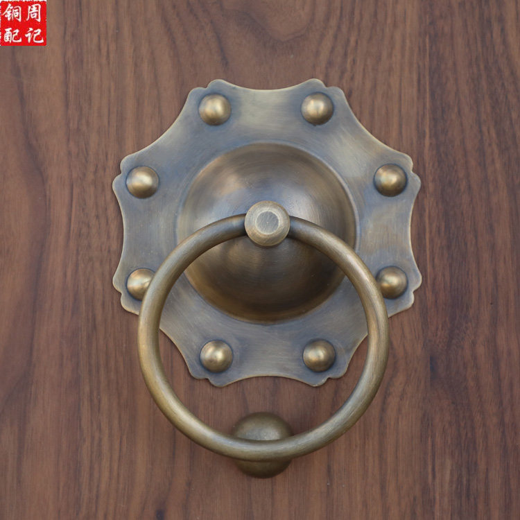 Pure copper Chinese imitation ancient retro door ring flower lattice doors and windows handle ancient construction door handle beasthead lion head round pull ring
