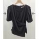French irregular design sense V-neck self-cultivation shirt women's summer new niche waist slimming high-end top