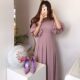 Korean chic French niche retro round neck strap lantern sleeves pleated waist knee long dress women