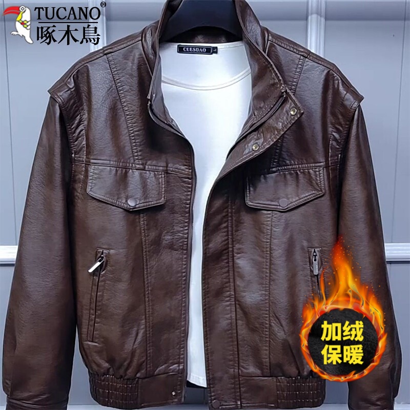 Woodpecker Big Brand 2026 Spring and Autumn Men's Haining Genuine Leather Jacket with Fleece Lining High-Quality Genuine Leather Coat Woodpecker Big Brand 2026 Spring and Autumn Men's Haining Genuine Leather Jacket with Fleece Lining High-Quality Genuine Leather Coat