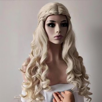 A Song of Ice and Fire Anime Cosplay Wig Set, Game of Thrones Braided Golden Long Curly Hair Cinderella Wig Set