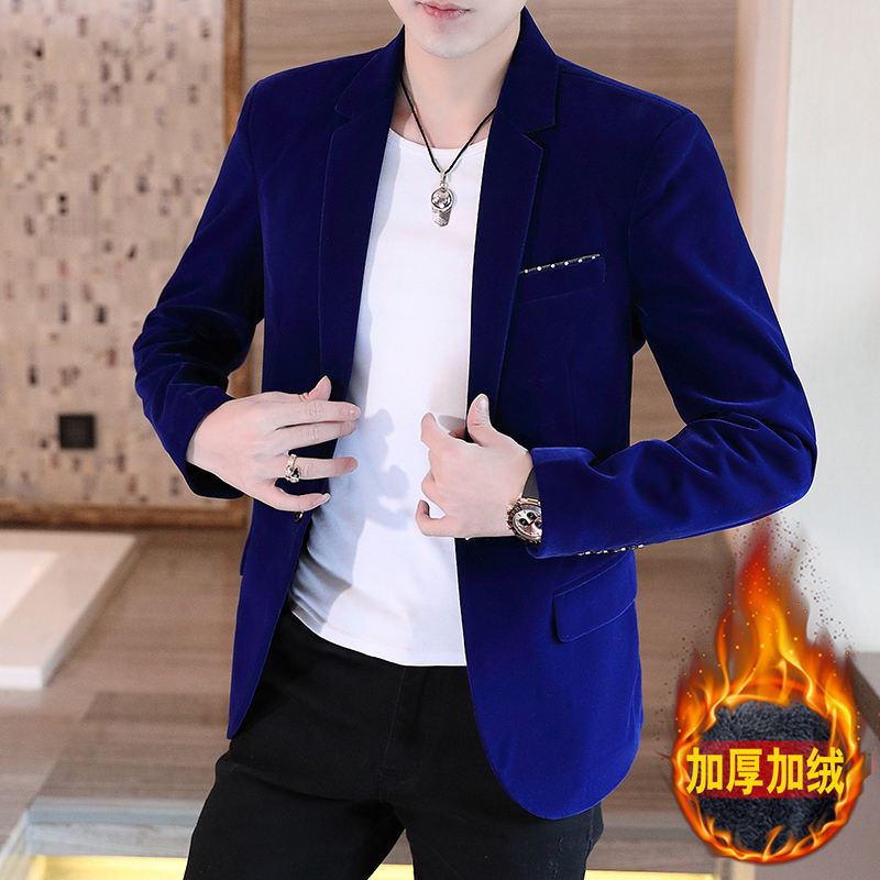 Autumn and Winter Velvet Suit for Men, Fleece-Lined Casual Blazer, Business Single-Breasted Suit, Trendy Young Handsome Top