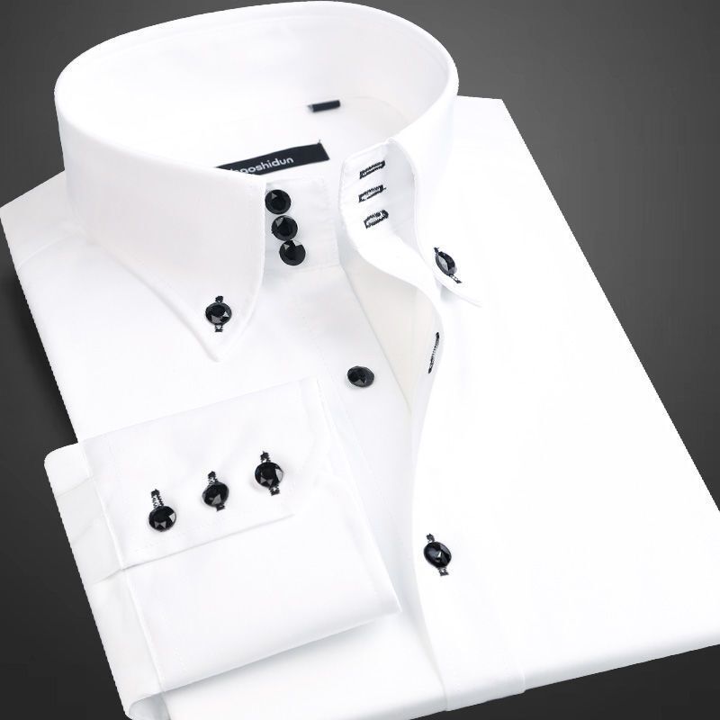 Autumn and Winter High-End Shirts for Men, Korean Style Slim Fit, Business High-Neck Shirts for Young and Middle-Aged Men, Fleece-Lined and Thickened Base Layer Shirts