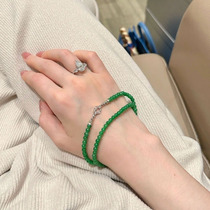 Zhengyang Green Emerald Universal Necklace Natural Ice Seed Dry Green Lock Bone Chain 4mm Xiaomi Pearl Three Rings Hands Strings Small Crownins