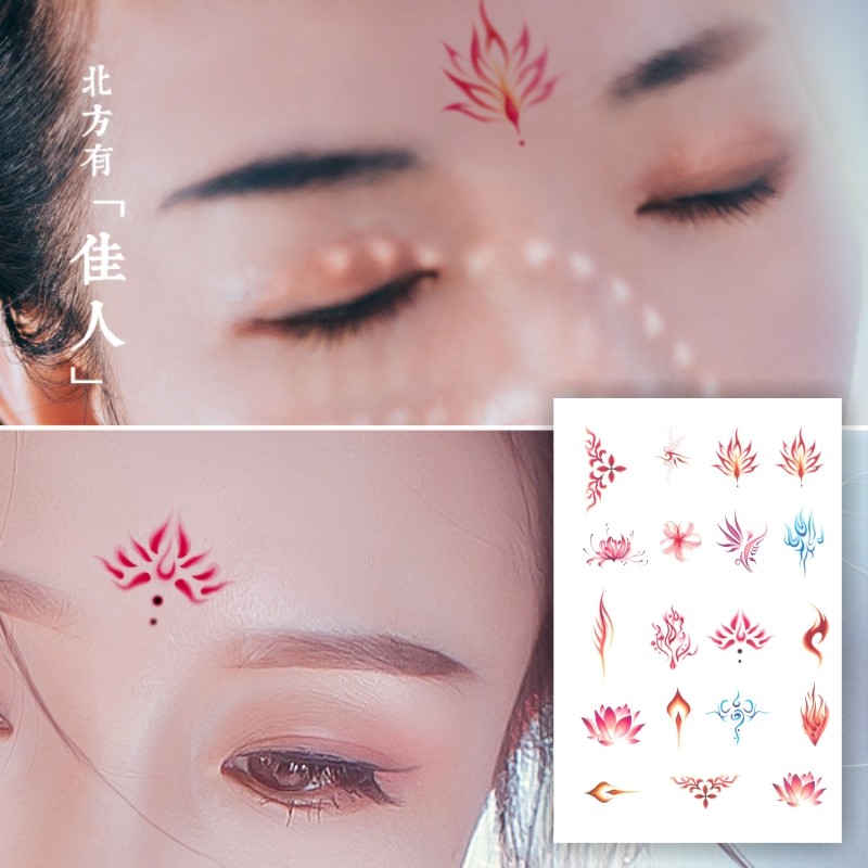 Brow with forehead printed children's ancient clothes Hanfu Write a real beauty floral wood crossing waterproof eye corner post Gust-Taobao