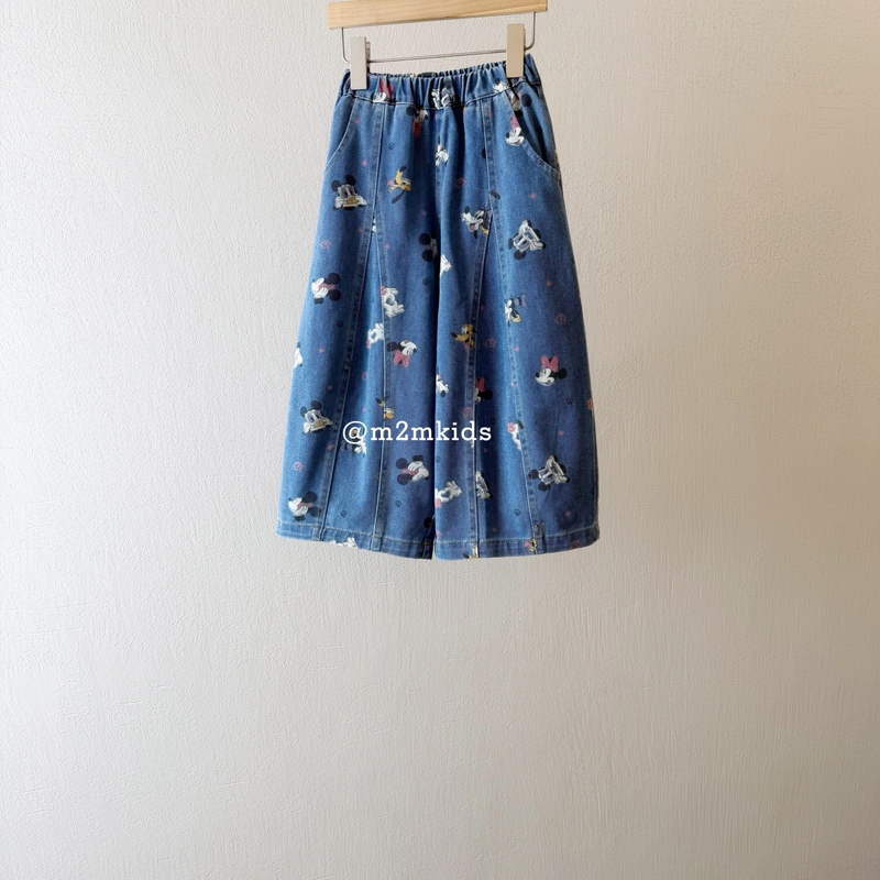 Girls' Autumn Japanese-Style Cartoon Print Wide-Leg Pants with Elastic Waist, Loose and Slimming Long Pants, Blue Mk Jeans