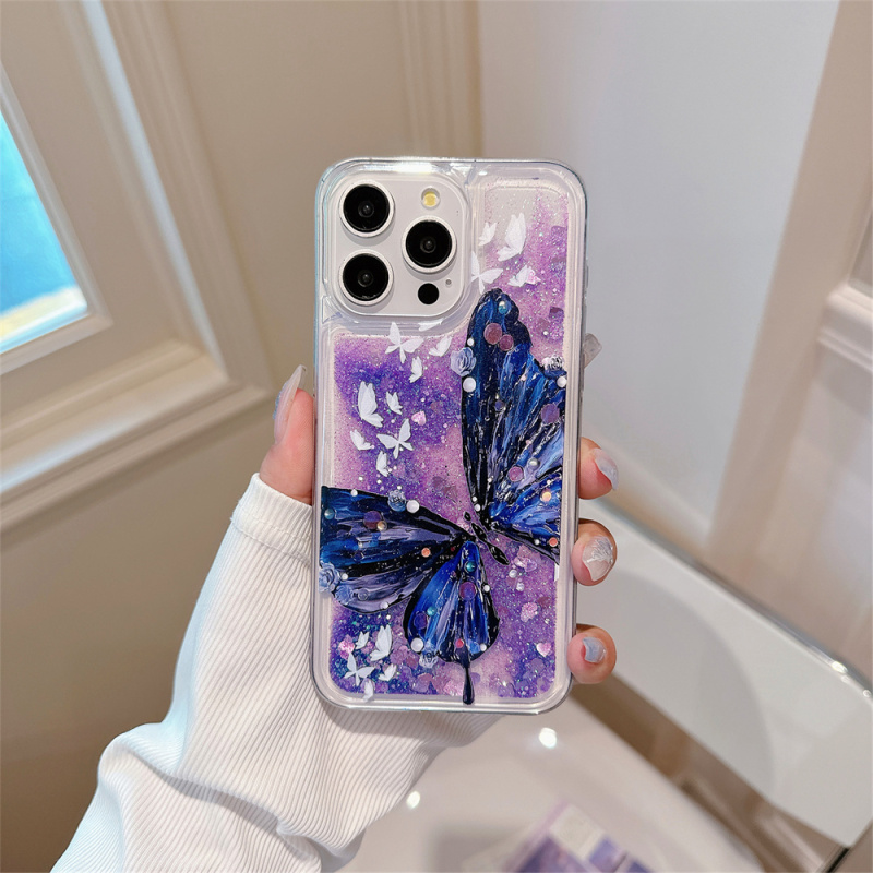 Apple 17 Apple 16 New Chinese Style Ink Butterfly Butterfly Love Flower Flowing Liquid Internet Celebrity Quicksand Phone Case Suitable for Apple 15Promax/14/13/12/11/Xsmax