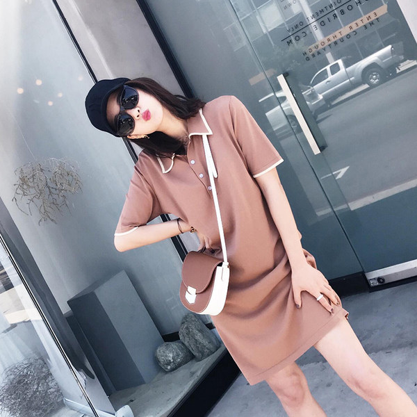 卡贝琳 17年款 冰丝针织 POLO领 复古直筒连衣裙 优惠券折后￥108包邮（￥148-40）