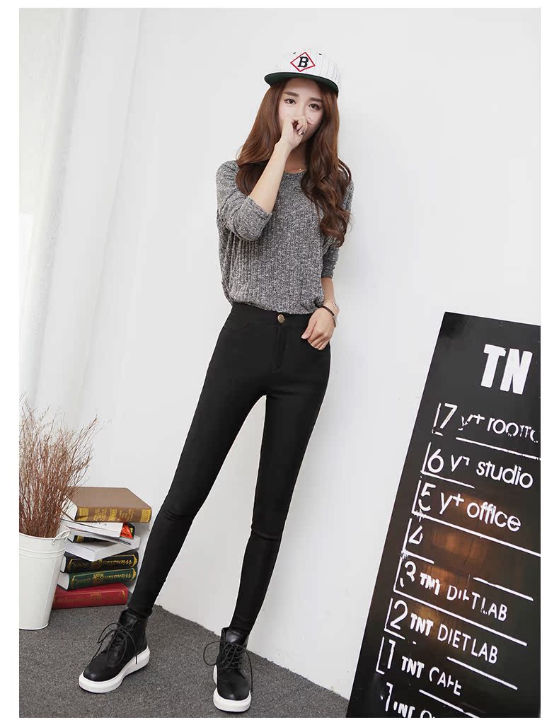 Cộng với chất liệu nhung dày bên ngoài mặc quần legging nữ bó sát cạp cao quần ấm khóa đơn khóa kéo kích thước lớn chân quần bút chì quần áo nữ