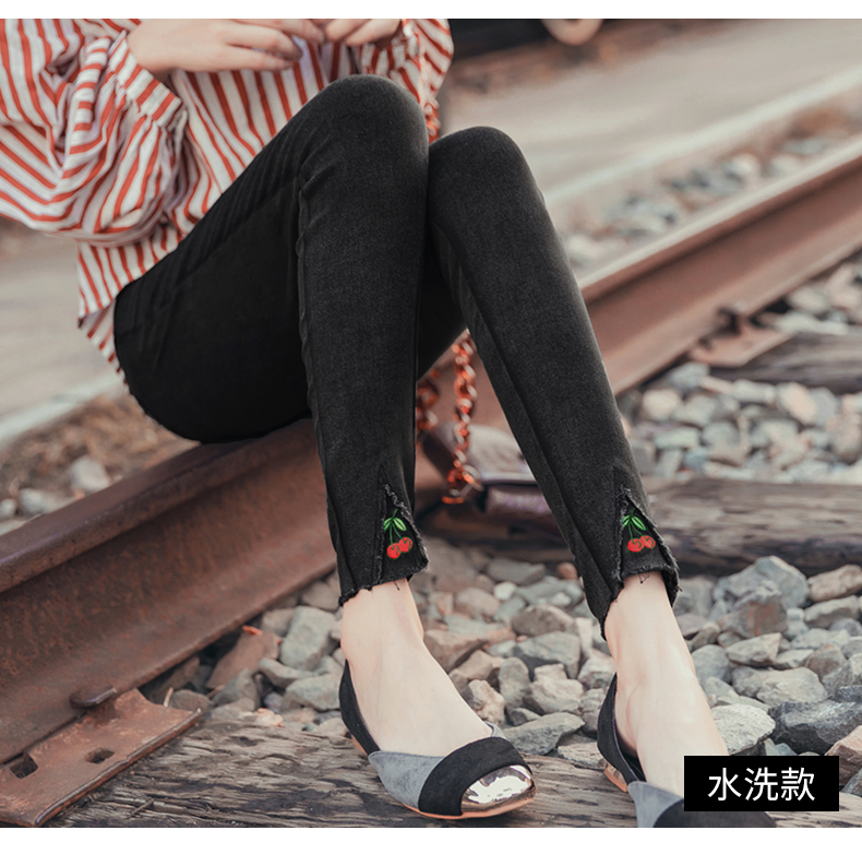 Mùa thu mặc quần legging nữ bó sát chân quần dài bút chì cỡ lớn cherry chân chín quần mỏng phần quần quần thun nữ