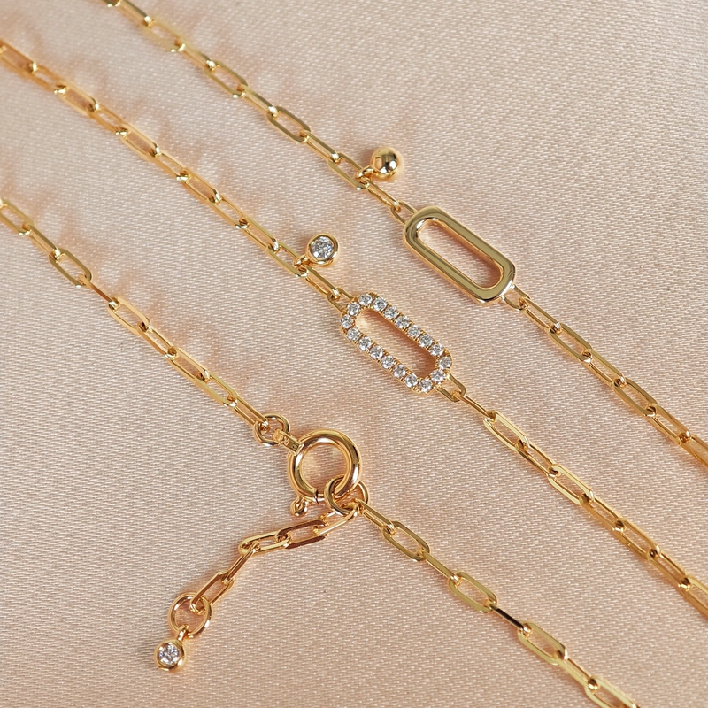 Paperclip Necklace Bracelet with Diamonds, Classic and Simple, 18K Gold, Lab-Grown Diamonds Dede Jewelry Paperclip Necklace Bracelet with Diamonds, Classic and Simple, 18K Gold, Lab-Grown Diamonds Dede Jewelry
