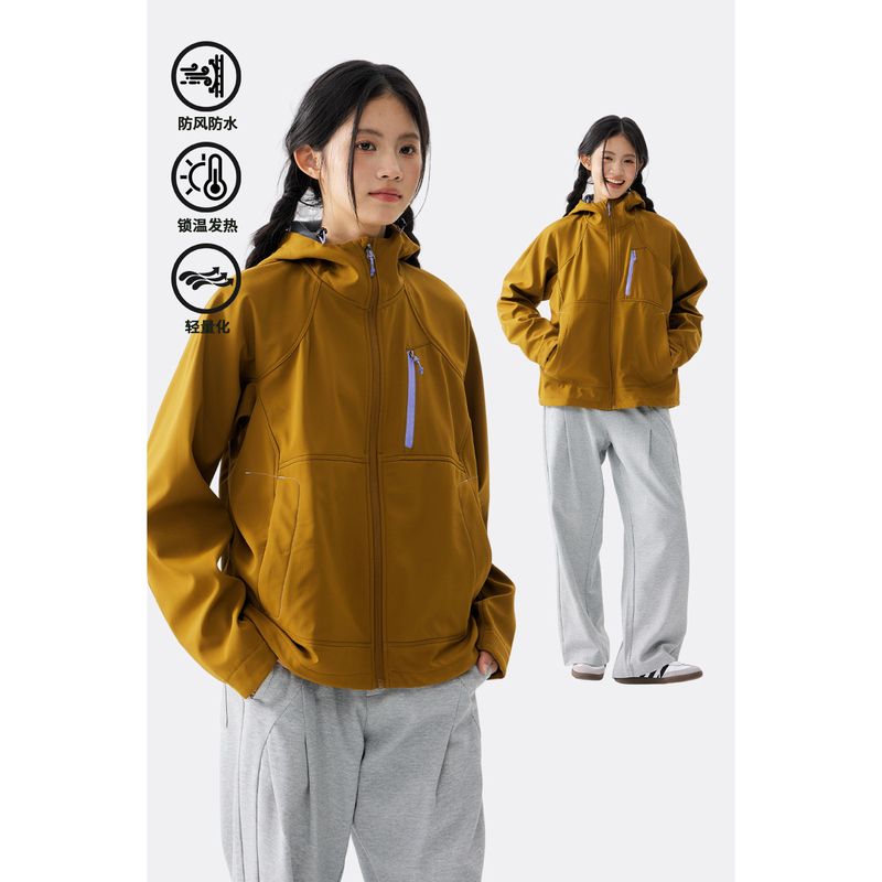 Enhm Mountain Series Outdoor Three-Proof Soft Shell Jacket for Men and Women, Autumn and Winter Warm Fleece Lightweight Jacket with Added Fleece Lining