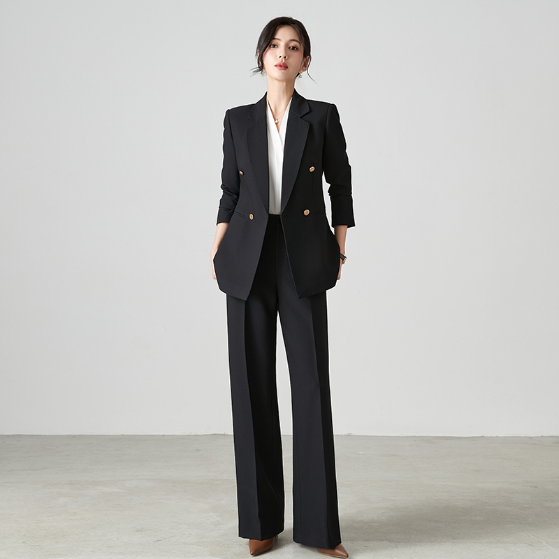2025 Spring and Autumn Black Professional Suit Set for Women, Formal Wear with a High-End Feel, Slimming Business Meeting Work Suit