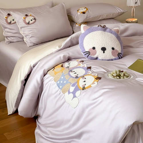 Мультяшная милая шелковая простыня, комплект, летнее полотенце для кроватки, 4 предмета