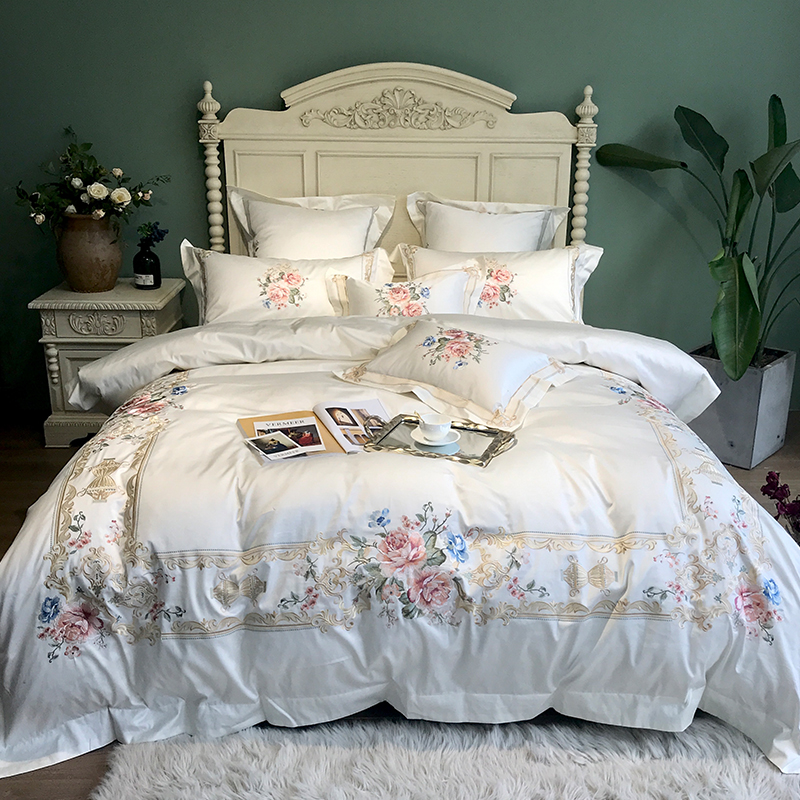 Eurostyle 100 Egyptian long suede cotton four pieces of American all-cotton pure cotton warm embroidery Gunsatin bed product 1 8 wedding celebration