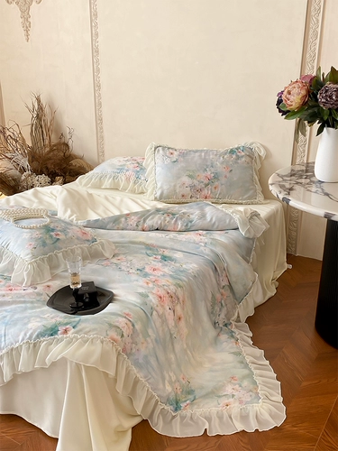 Комплект, пододеяльник, простыня, покрывало, французский стиль, легкий роскошный стиль, 4 предмета