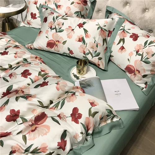 Двусторонний комплект, шелковистая шелковая простыня, пододеяльник, покрывало, 60 шт, 4 предмета, в американском стиле