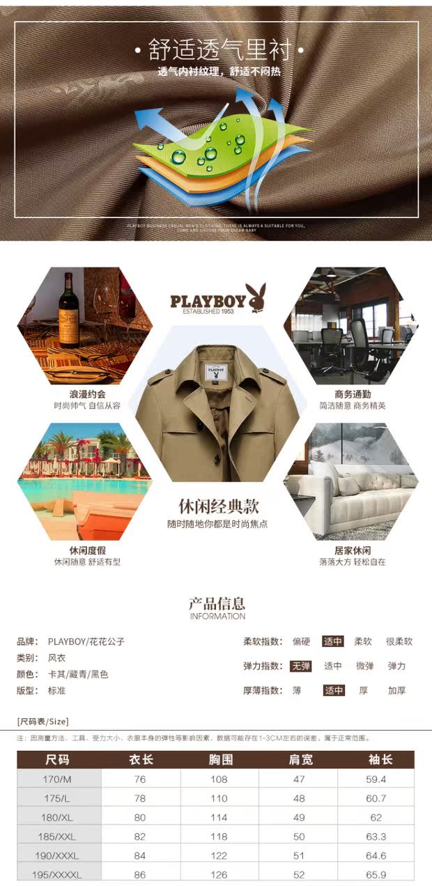 Playboy Autumn Men Áo dài gió Áo liền thân Màu rắn Nam Casual Áo khoác cỡ lớn Áo khoác hàn quốc áo khoác gió