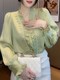 Niche lace splicing wood ear side western style small shirt new lazy wind ladies high-end shirt