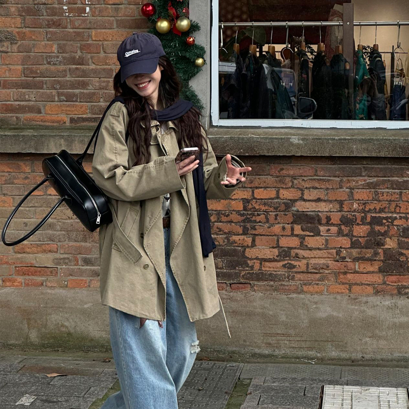 Relaxed Korean-Style Retro Workwear Trench Coat for Women, 2026 Autumn New Style, Super Stylish and Lazy-Chic Coat