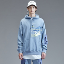 guuka Tide brand smog blue clothes male hooded teenagers hip-hop cotton printing pullover sports clothes loose