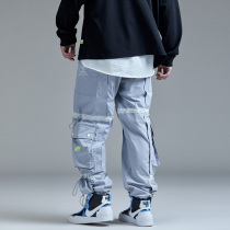 guuka drawstring pants mens Tide brand autumn youth hip-hop Sports straight tube multi-pocket overalls mens loose